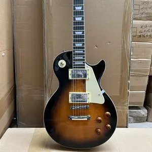 Gibson Les Paul Style Dark Brown Color Electric Guitar Solid Wood Body HH Pickups with Pickguards 6 Strings