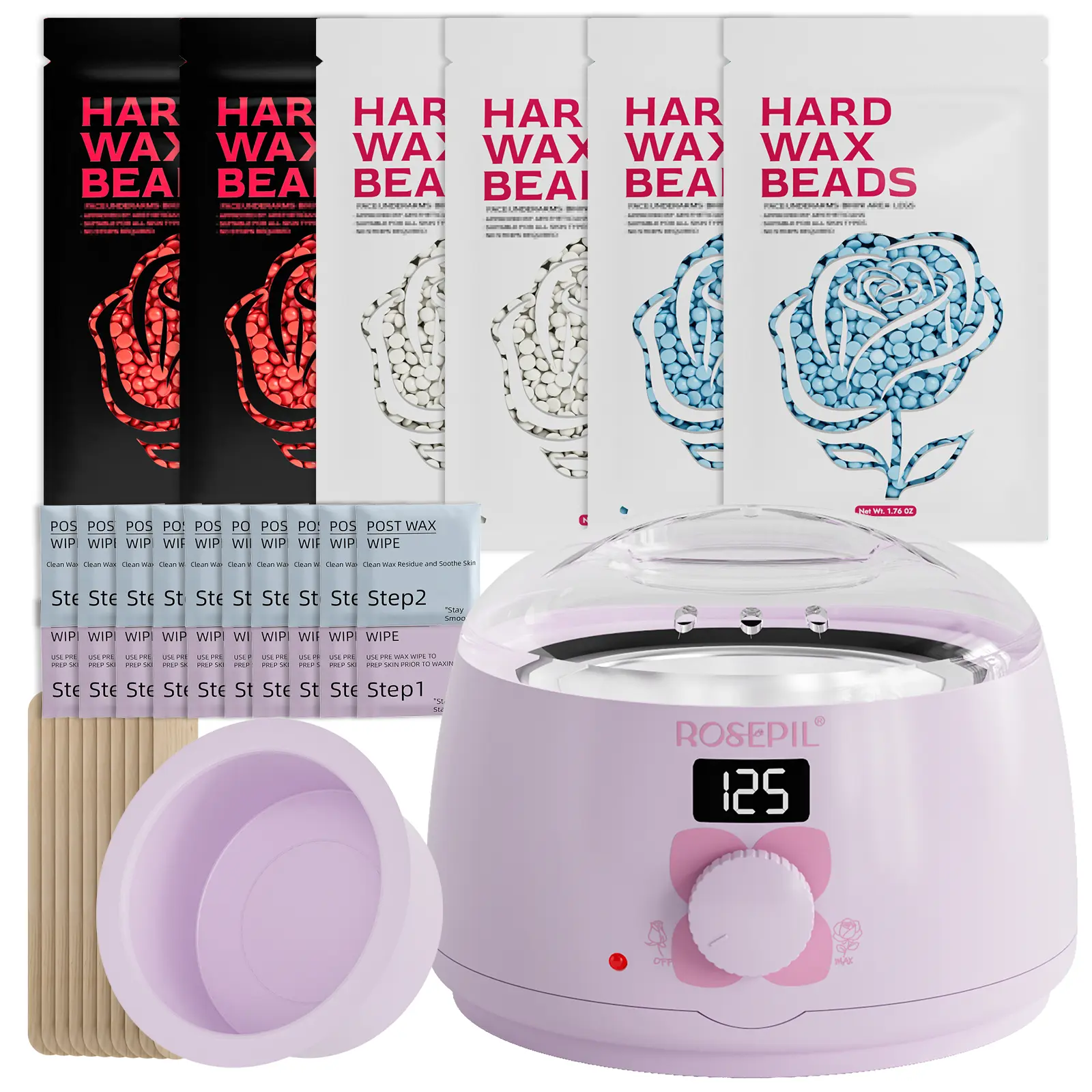 Rosepil Hard Wax Beads for Hair Removal Painless At Home Waxing Kit for Women & Men | Brazilian Bikini Face Body Armpits | Gentle on Sensitive Skin | Easy Stripless Wax Beads for Smooth Long Lasting Results Cosmetic