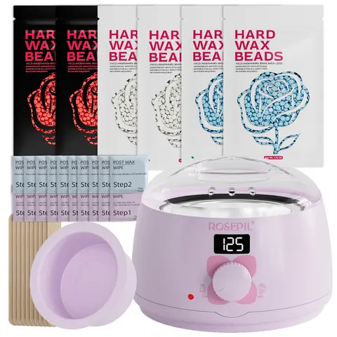 Rosepil Gentle Hard Wax Beads Waxing Kit - Sensitive Skin Body Care, Face-Safe Stripless Easy-Apply At-Home Adult Hair Removal for Face/Body & Bikini Area with Long-Lasting Smooth Results