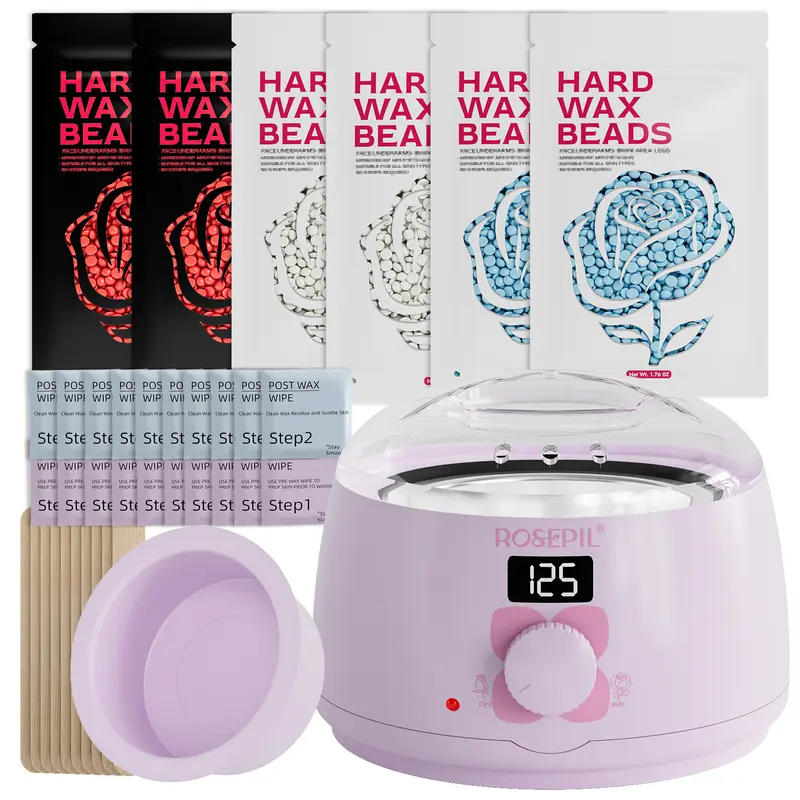 Rosepil Gentle Hard Wax Beads Waxing Kit - Sensitive Skin Body Care, Face-Safe Stripless Easy-Apply At-Home Adult Hair Removal for Face/Body & Bikini Area with Long-Lasting Smooth Results