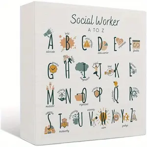 Social Work Wooden Signs - Alphabet Print a to Z Desk Decor, Social Worker Office Decor, Social Worker Appreciation Gifts, Social Worker Gifts for Women, 5 X 5 Inches
