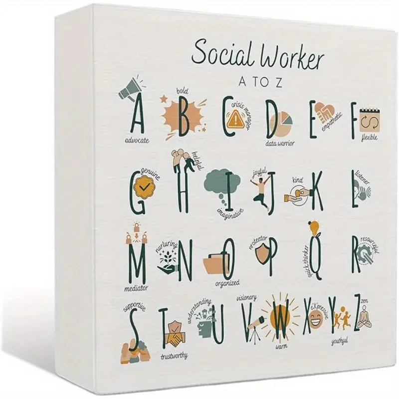 Social Work Wooden Signs - Alphabet Print a to Z Desk Decor, Social Worker Office Decor, Social Worker Appreciation Gifts, Social Worker Gifts for Women, 5 X 5 Inches