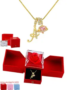 DIY Letter Necklace, Initial Pendant Necklace, Unisex Jewelry, Heart Shaped Necklace, Includes Rose Gift Box, Perfect Birthday Valentine's Day Christmas Gift