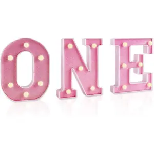 Decorative Light-Up Letters, Pink 'ONE' LED Marquee Numbers, 6 Inch,, Battery Operated