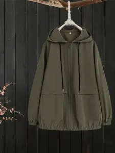 Oversized Hooded Jacket - Olive Green All-Season Machine Washable Coat With Pockets, Middle Eastern Style Design Suitable For Casual And Formal Wear, Multi-functional Durable Top, Fashion High-quality Fabric, Exclusive For Trend Enthusiasts