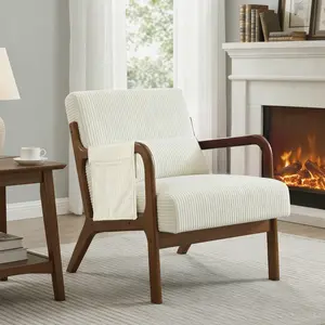 Mid Century Modern Accent Chair, Lounge Chair with Cushion, Solid Wood Chair with Arms, Reading Chair for Living Room, Bedroom