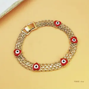 Boho Evil Eye Beaded Bracelet for Women, Gold Tone Copper Chain with Red Bead Charms, Adjustable Stackable Protection Jewelry, Trendy Minimalist Fashion Wristband, Lightweight Durable Daily Wear Accessory, Gift Idea for Sports, Birthday & Special Occasion