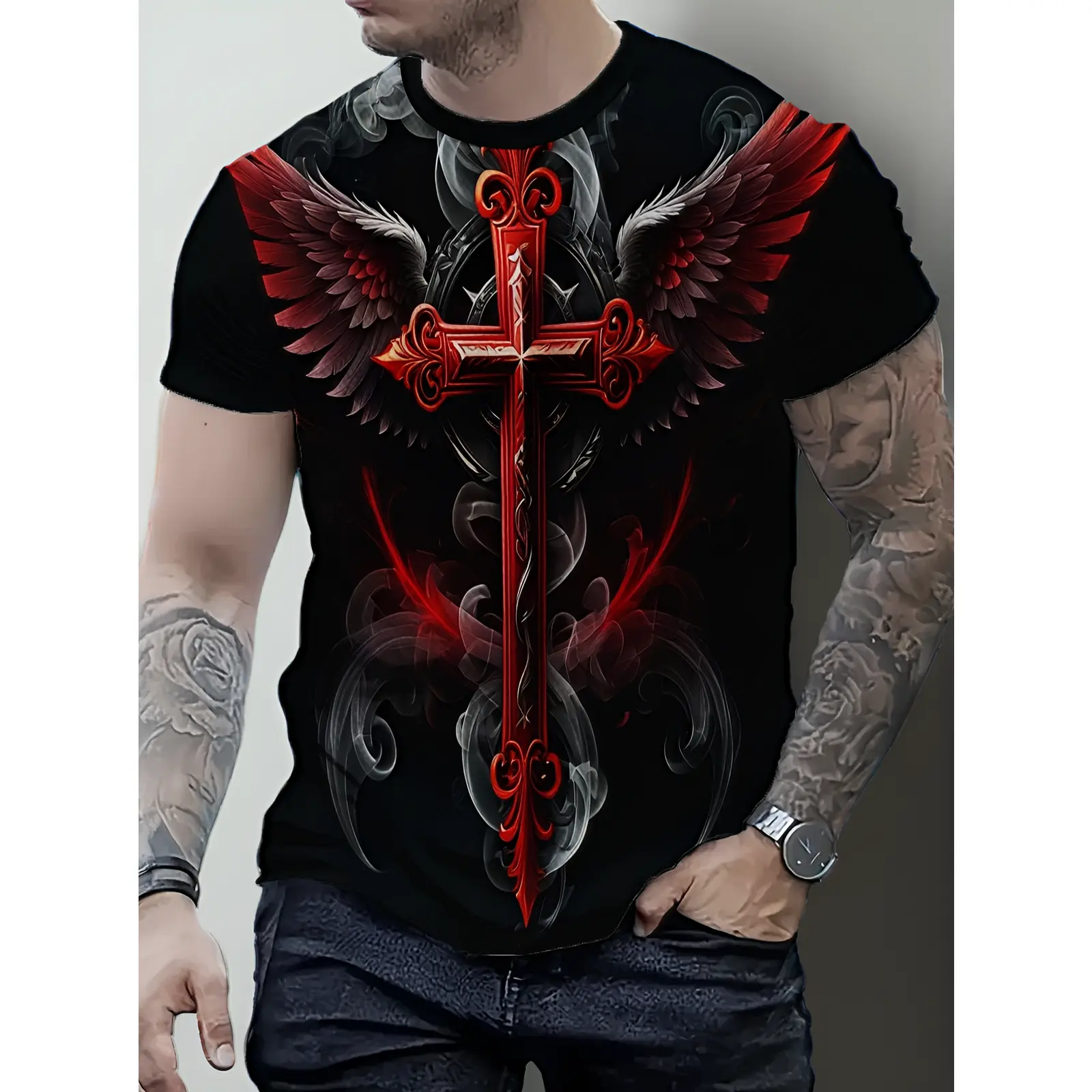 Men's Polyester 3D-Prints Short Length T-Shirt - Casual Wear, Round Neck, Soft Breathable Fabric, Machine Washable, Gym/Outdoor Sports Top, High-Volume Discount Eligible, Stretch, Multicolor