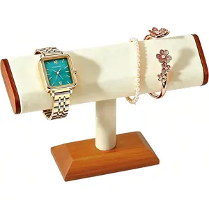 Solid Wood T-bar Watch Display Stand Bracelet Holder Jewelry Tower Organizer Space Saving for Personal Use Vendors Exhibit Trade Shows Retail Stores (Old Lace)