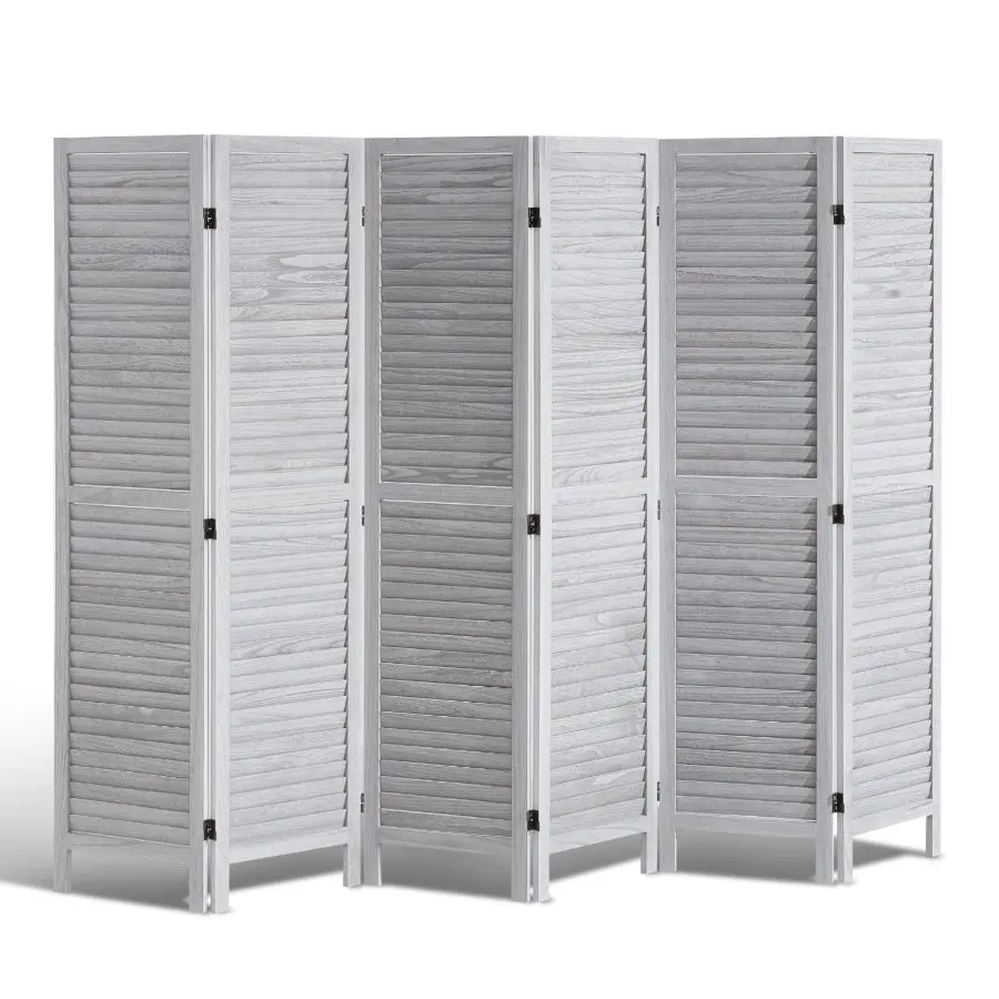 VEVOR Freestanding Foldable Wood Room Divider - 6-Panel Louvered Wooden Partition, 66.9 in Tall Decorative Portable Foldable Screen for Home, Restaurant Room Separation, Bedroom