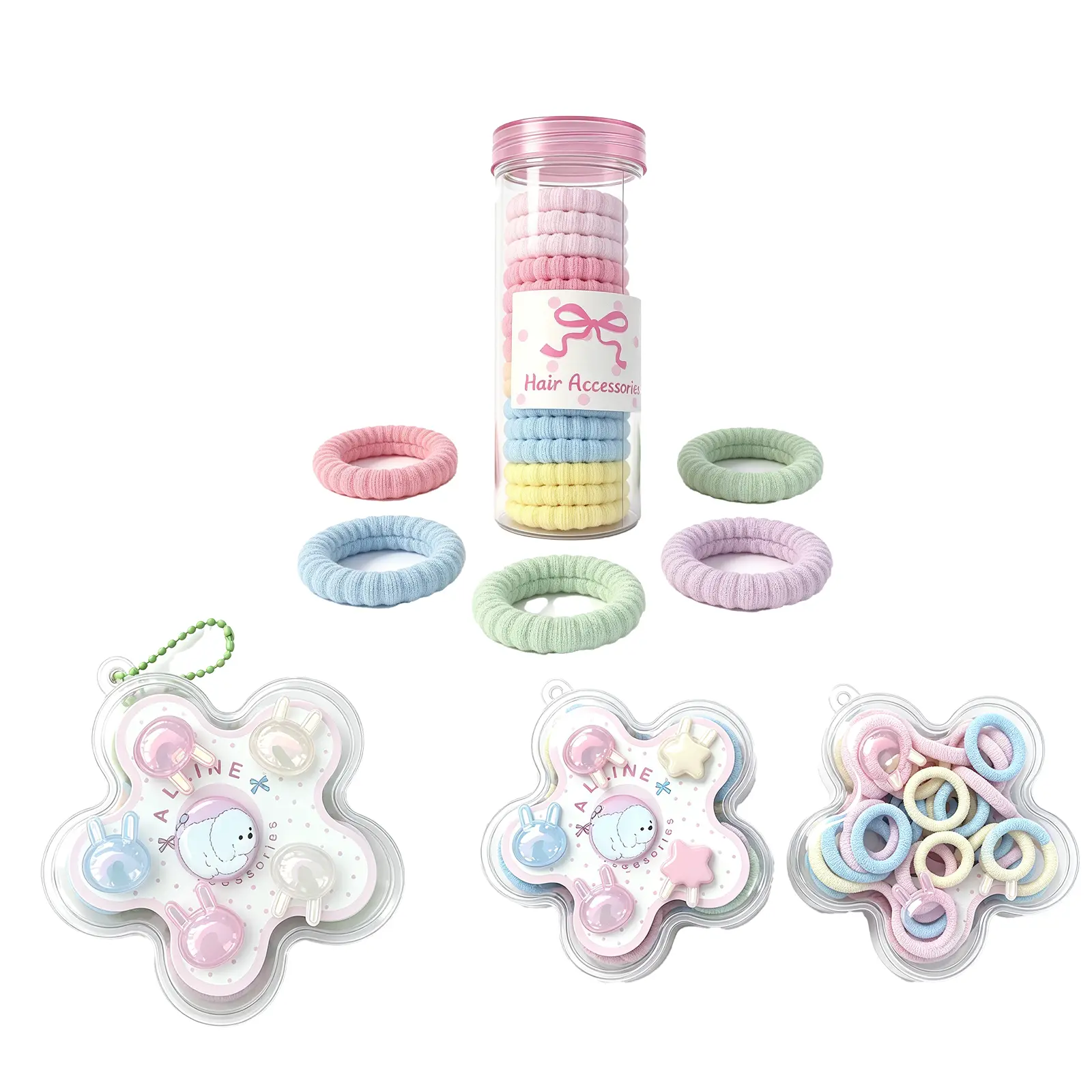 3 Sets Cute Kids Hair Accessory Set, Soft Cotton Seamless Hair Tubes, Cute Cartoon Bunny Star Hair Clips, Mini Multicolor Baby Hair Rubber Bands, Gentle Ponytail Holders for Toddler Girls