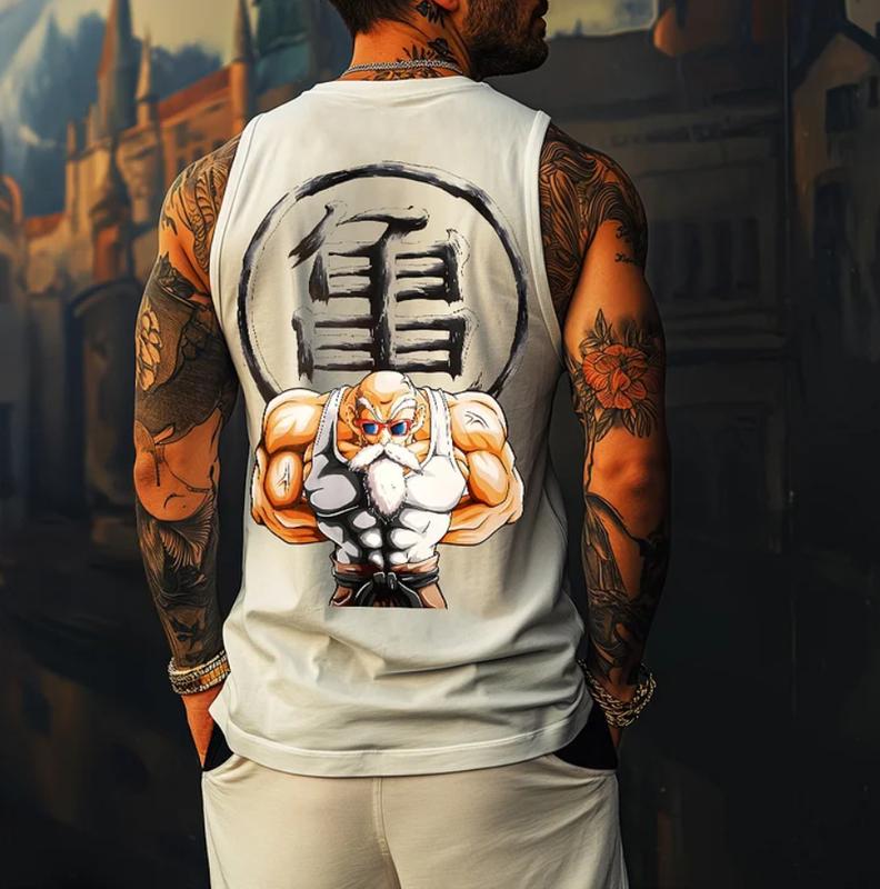 Unleash Old School Power with Master Roshi Sleeveless Shirt – Dragon Ball Kame Gym Tank for Anime Fans, Weightlifters & Streetwear Style