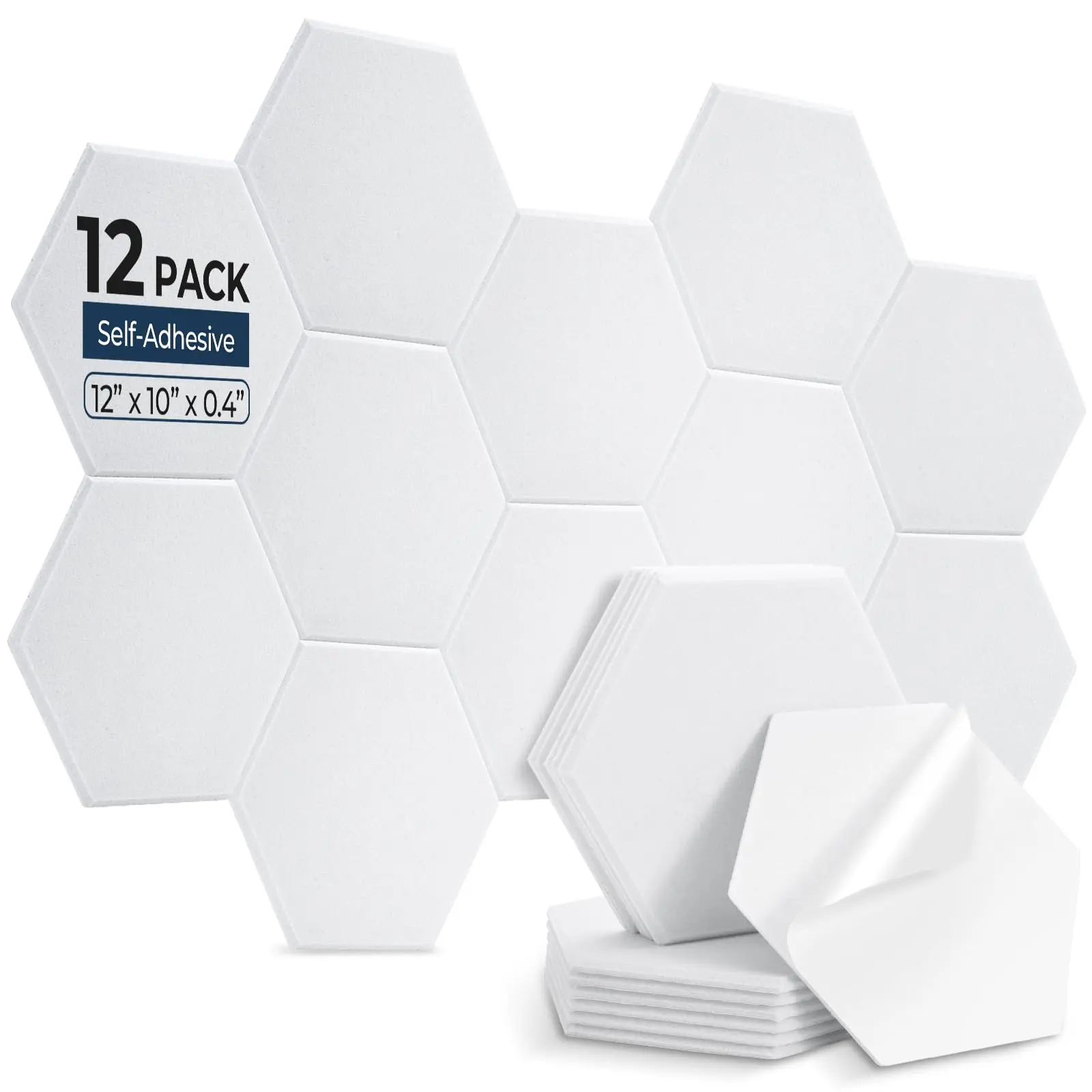 12 Pack Hexagon Acoustic Panels, 12" x 10" x 0.4" High-Density Soundproof Wall Panels, Self-Adhesive Acoustic Wall Panels for Studio, Home, Office, White