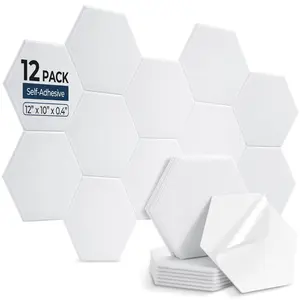 12 Pack Hexagon Acoustic Panels, 12" x 10" x 0.4" High-Density Soundproof Wall Panels, Self-Adhesive Acoustic Wall Panels for Studio, Home, Office, White