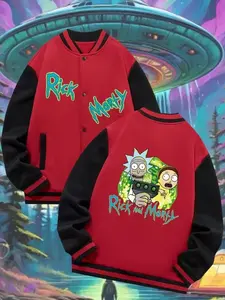 Rick and Morty Animated Varsity Jacket Sci-Fi Cartoon Style, Cool Streetwear Outerwear, Unisex Fashion Piece