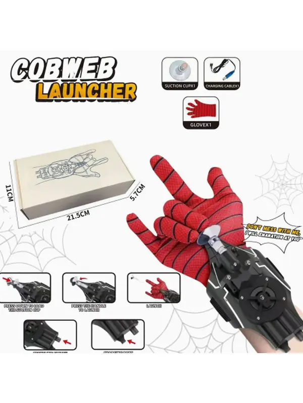 Spider Web Shooter Launcher Glove, Realistic Cobweb Launcher Toy for Kids Cosplay