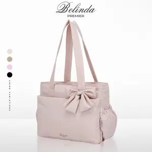 BELINDA Pink Bow Tote Bag for Women-Friendly Lightweight Casual Commuter Bag with Cute Bow & Multiple Compartments for Travel, Work, Beach, Gym
