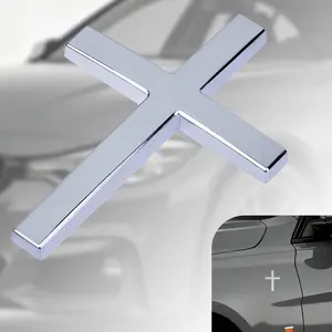 Metal Jesus Christ Cross Badge Stickers 2.5"×1.8" Alloy 3D Individual Car Cross Sticker Self Adhesive Scratch Covering Cross Emblem Decal for Car Body Fender Tail