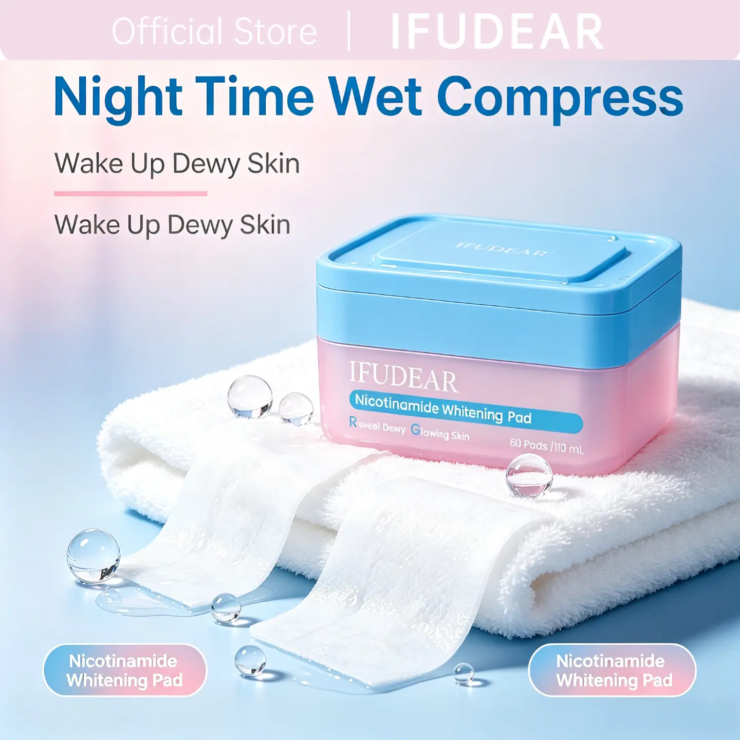 IFUDEAR 3-in-1 Toner Pads 60ct+110ml | Niacinamide + Centella + Hyaluronic Acid | Korean Skincare for Brightening, Hydrating & Glowing Skin