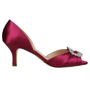 Nina Womens Corrine Rhinestone Peep Toe Kitten Pumps Dress Casual Mid Heel 2-3" - Red