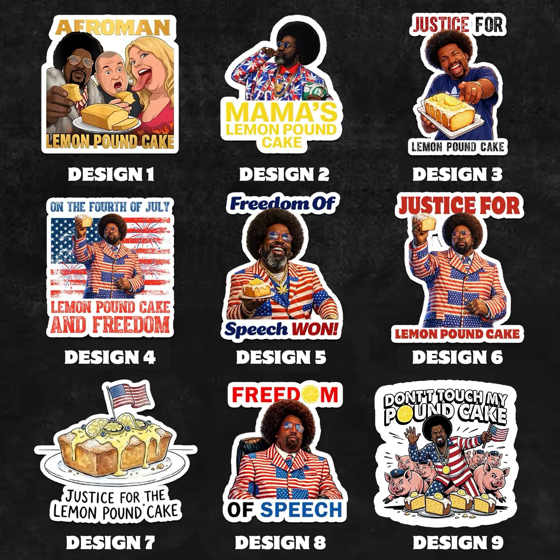 Lemon Pound Cake Stickers, Afroman Funny Meme Stickers Pack, Freedom Of Speech Humor Decals, Patriotic USA Fourth Of July Vinyl Stickers Bundle