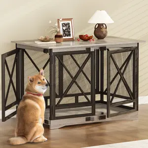 【TreasureFinds】COZPAW Dog Crate Furniture - 48 inch Heavy Duty Dog Crate Furniture for Extra Large Breed with Double Doors, Wooden XXL Modern Decorative Indoor Large Pet Kennel Side End Table TV Stand (Gray)