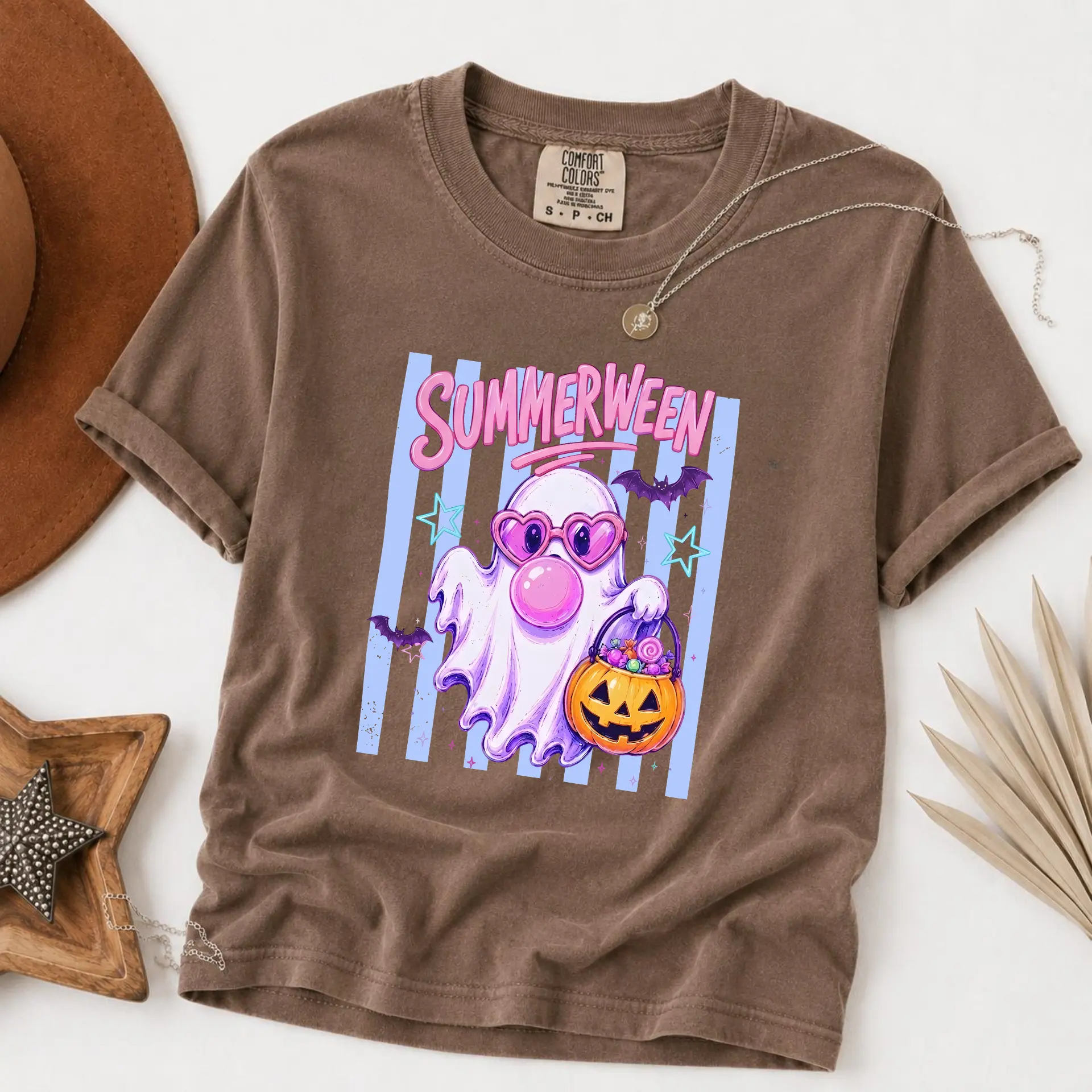 Comfort Colors Summerween Ghost Shirt, Bubblegum Ghost Tee, Cute Halloween Summer T-Shirt, Pink Ghost Shirt, Trendy Fall Shirt, Cute Boo Shirt, Retro Halloween Tee, Unisex Graphic Top, Summer Halloween Gift - Trend Cotton Shop