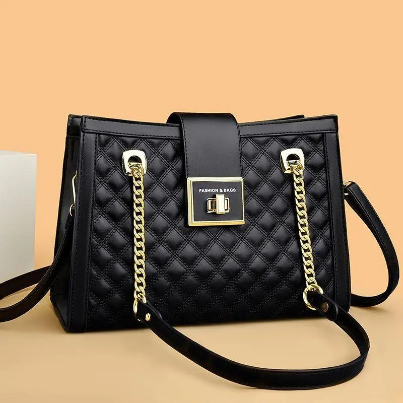 Diamond chain shoulder bag New leather women's bag Fashionable and versatile casual tote bag Suitable for gift giving