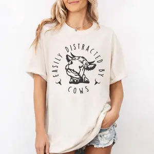 Comfort Colors Easily Distracted By Cows Shirt, Funny Cow Shirt, Cow Lover Graphic Tee