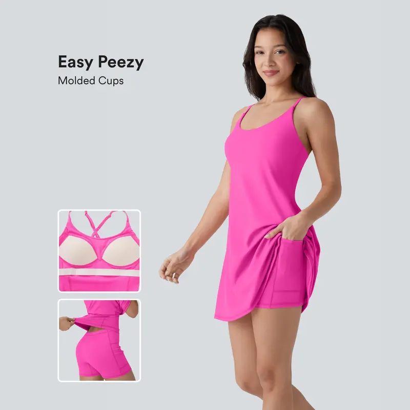 Halara Softlyzero Plush Molded Cups Adjustable Strap Backless Dance Active Dress-Easy Peezy Edition