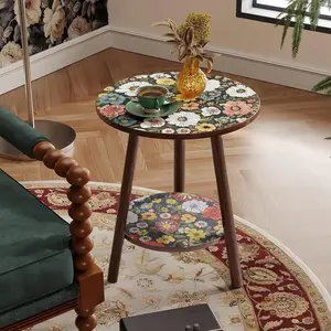 Double-Layer Mandala Pattern Side Table, Retro Mini Decorative Table, Suitable For Small Spaces, Single Plant Shelf, Indoor Round Bedside Table, Suitable For Bedrooms, Terraces, Corner Balconies, Medieval Modern Style Coffee Table, Valentine Gifts
