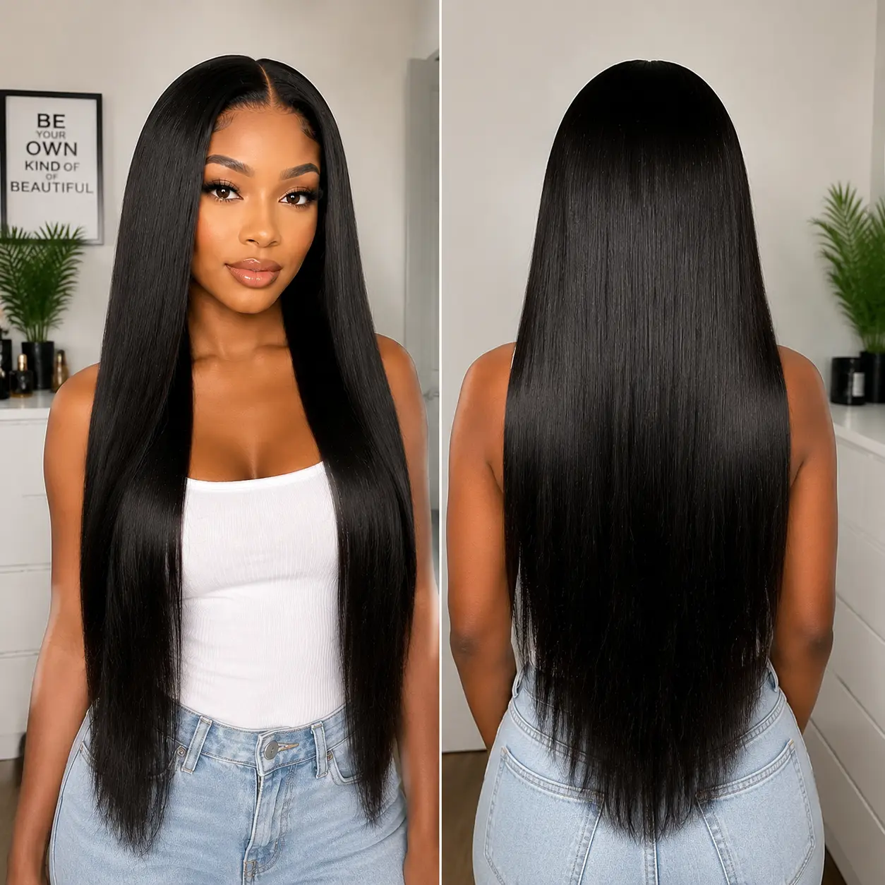 12A Straight Human Hair Lace Front Wig 13x4 200% Density Natural Black Soft Bouncy 24/26/28 Inch Wig For Black Women Daily Wear summervibes