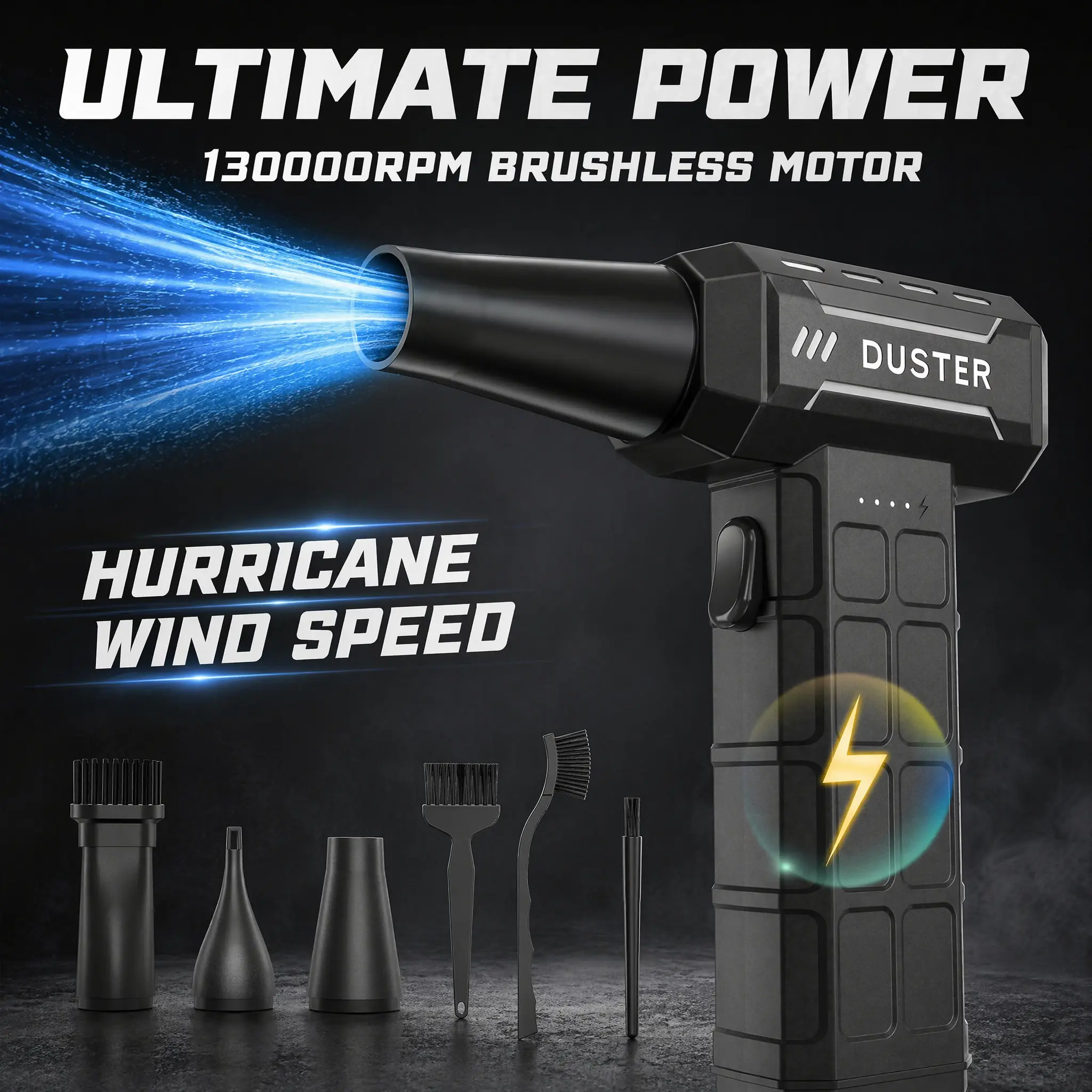 Compressed Air Dust Remover, Cordless Dust Blower, 110000 Rpm Electric Air Blower, 3-Speed Adjustable, Quick Charge, Ideal for PC, Keyboard, Home, Outdoor, Car