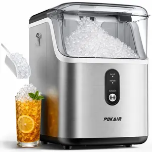 POKAIR Nugget Ice Maker Countertop, 33lbs/Day, Soft Chewable Pebble Ice in 9 Minutes, One-Click Self-Cleaning, Stainless Steel Portable Ice Machine for Home, Office & RV