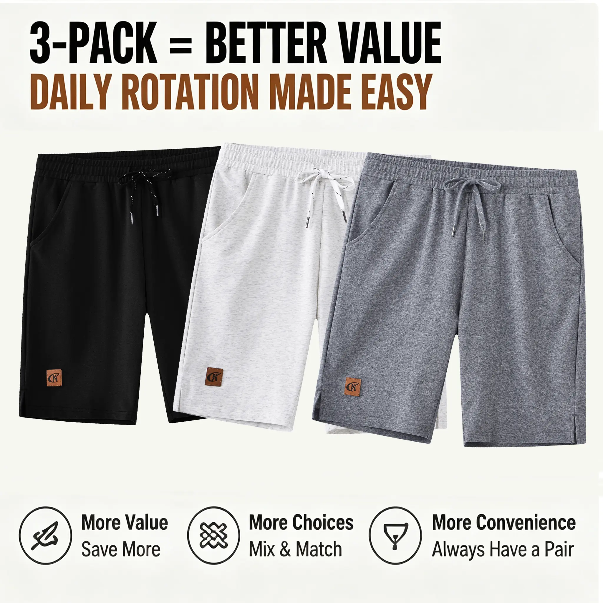 YUYANGDPB Men's 3-Pack Sport Shorts, Casual Cotton Blend Activewear with Relaxed Fit, Drawstring Waist & Pockets for Lounge, Travel, Walking, Menswear, Adjustable Waistband Men's Shorts