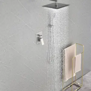12" Rain Shower Head Systems Wall Mounted Shower，Shower System with High Pressure 12 Inch Rainfall Shower Head, Handheld Shower head and Shower Faucet Trim valve, Bathroom Luxury Rain Mixer Shower Set Wall Mounted Brushed Nickel
