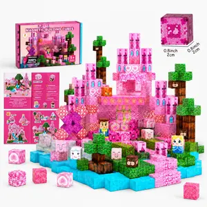 Pink Magnetic Tiles Castle Building Set 100/150/200 Pieces, Montessori Sensory Toys for Toddlers 3+ Year Old, 3D STEM Stacking Blocks for Spatial Reasoning & Logical Thinking, Christmas Birthday Gift for Boys Girls