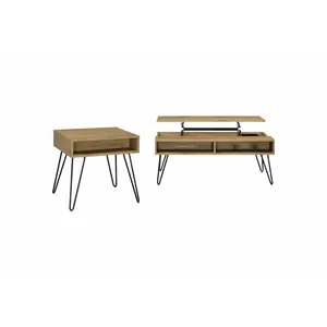 Fanning 2-piece Lift Top Coffee and End Table Set Golden Oak