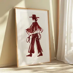 Red Wine Cowgirl — Modern Cowgirl Print, Burgundy Cowgirl Print, Editorial Wall Art, Cowboy Inspired Wall Art