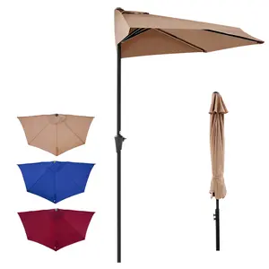 Half Umbrella Outdoor Patio，9 FT scalloped Patio Umbrella with Easy Crank, Sun Half Patio Umbrella for Patio, Market, Garden, Balcony