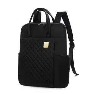 Women Water Resistant Laptop Backpack, Quilted Diamond Pattern Nylon Work Backpack with Top Handle, Large Capacity 15.6 Inch Computer Bag, Multi Pocket Lightweight Travel Commuter Backpack for Office School Business Trip