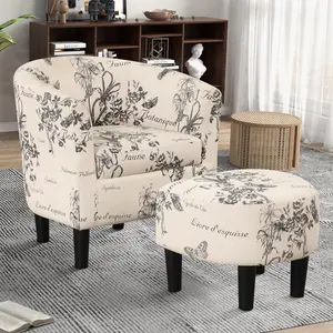 EBELLO Modern Accent Chair with Ottoman Set, Space-Saving Club & Barrel Chair, Soft Comfortable Fabric Reading Armchair for Living Room, Bedroom & Small Spaces