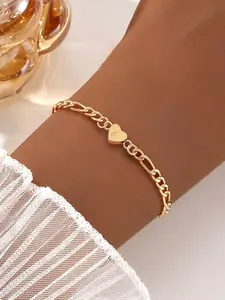 Heart & Letter Design Bracelet, Stainless Steel Chain Bracelet for Women, Fashion Jewelry for Party, Daily Clothing Decor, Trendy All-match & Exquisite Jewelry for Gift