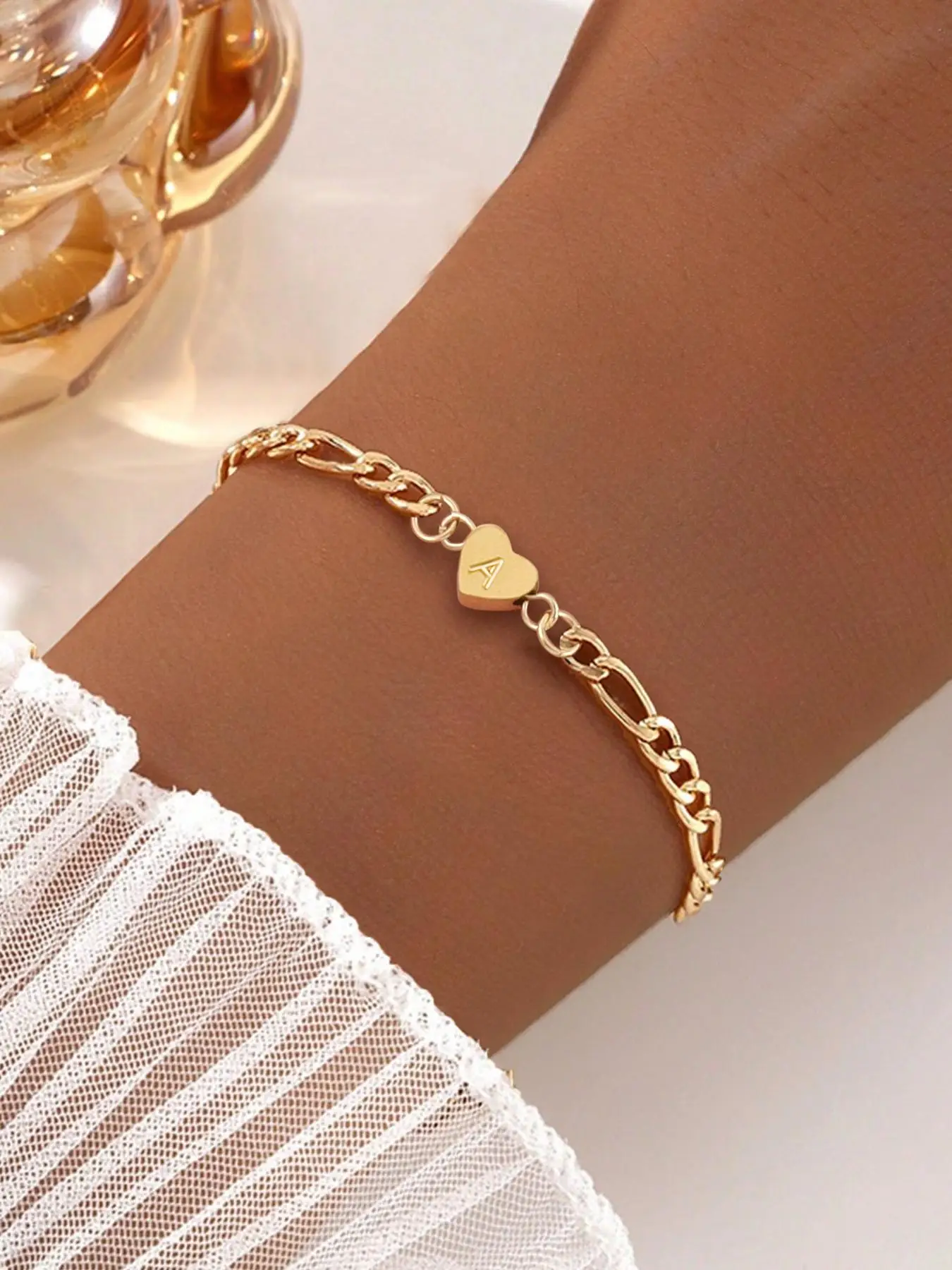 Heart & Letter Design Bracelet, Stainless Steel Chain Bracelet for Women, Fashion Jewelry for Party, Daily Clothing Decor, Trendy All-match & Exquisit