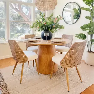 Dwen & Nice 46" Round Rattan & Beige Dining Set for 4 (5-Piece)