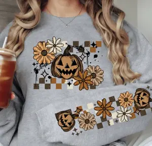 Retro Jack O Lantern Sweatshirt with Sleeves Womenswear Floral