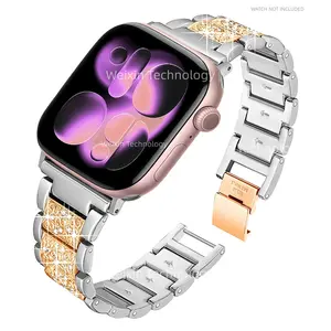 Diamond Metal Band Compatible with Apple Watch Bands 38/40/41/42/44/45/46/49mm, Women's Jewelry Replacement Strap for Iwatch Ultra3 Se Series