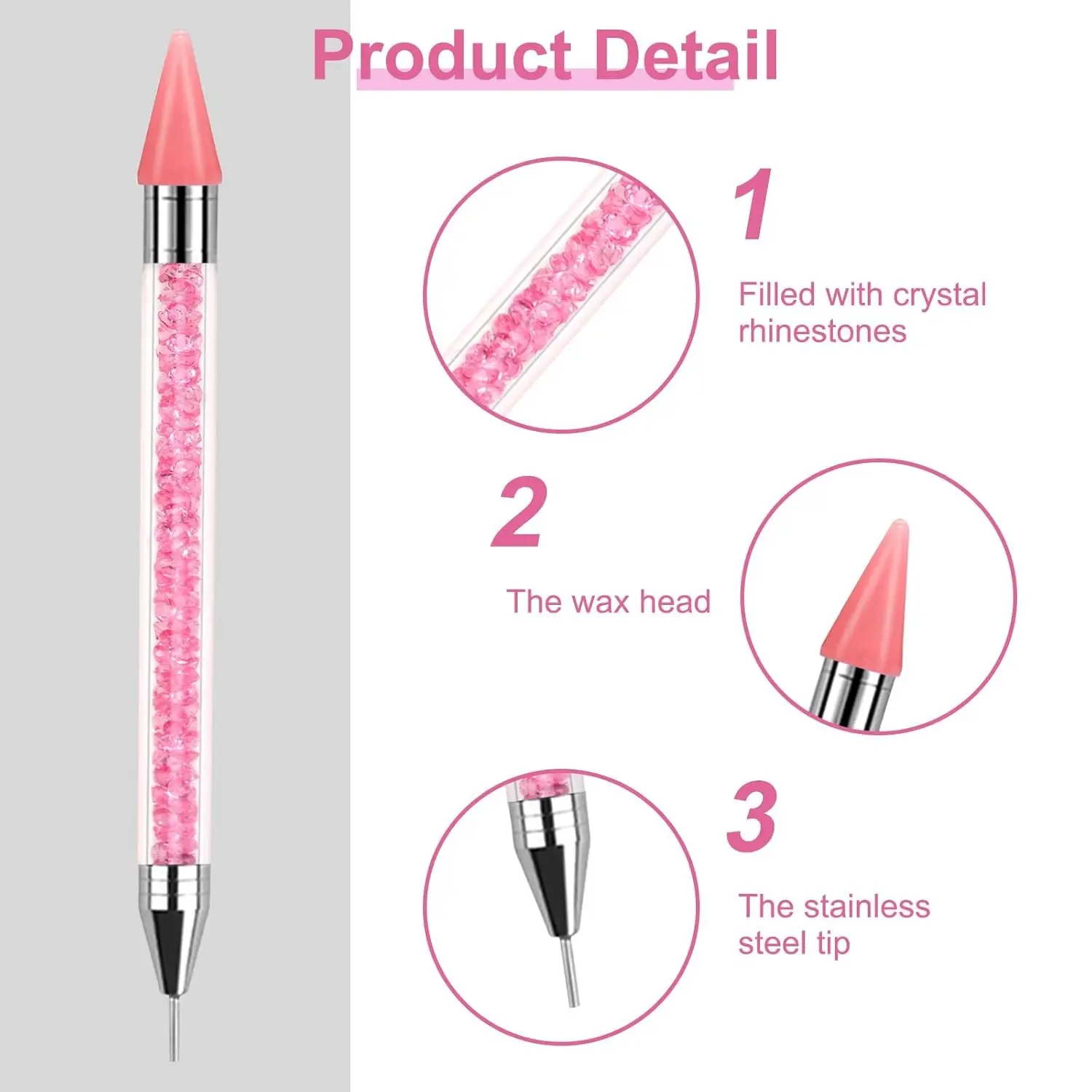 Rhinestone Picker Dotting Pen, Dual-Ended Wax Pencil with Stainless Steel Tip for Picking Rhinestones, Gems, Crystals and Studs, Manicure Nail Art DIY Decoration Tool, Bedazzling Pen, DIY Nail Kit
