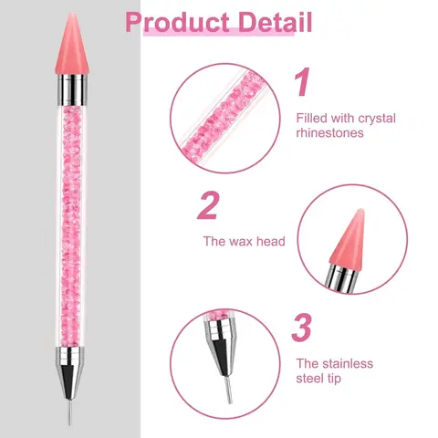 Rhinestone Picker Dotting Pen, Dual-Ended Wax Pencil with Stainless Steel Tip for Picking Rhinestones, Gems, Crystals and Studs, Manicure Nail Art DIY Decoration Tool, Bedazzling Pen, DIY Nail Kit