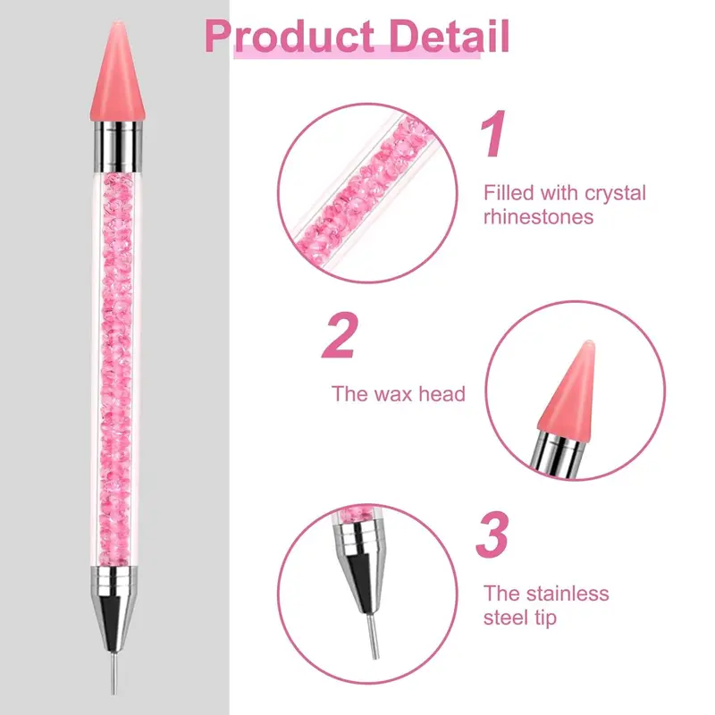 Rhinestone Picker Dotting Pen, Dual-Ended Wax Pencil with Stainless Steel Tip for Picking Rhinestones, Gems, Crystals and Studs, Manicure Nail Art DIY Decoration Tool, Bedazzling Pen, DIY Nail Kit